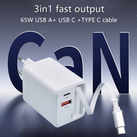 Carga súper rápida PD 65W USB tipo C adaptador Cable retráctil enchufe de la UE para iPhone para teléfonos móviles Samsung portátil PD 3,0