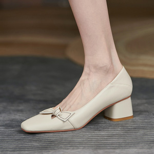 Scarpe Casual da Donna <span class=keywords><strong>per</strong></span> Tutto il Giorno, in Pelle Scamosciata, Punta Quadrata, Fiocco Decorativo, Tacco a Blocco, Versatili e Comode <span class=keywords><strong>per</strong></span> l'Ufficio - Product Image 4