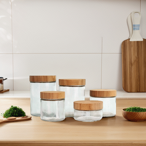 Glass Storage Containers Wholesale Empty 220ml 300ml 420ml 660ml 730ml Spice Glass Storage Tiny Jar Container For Kitchen With Bamboo Wood Lid