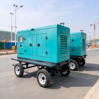 Générateur diesel insonorisé monté sur remorque, faible bruit, cabine fermée pour chantier extérieur, alimentation de secours