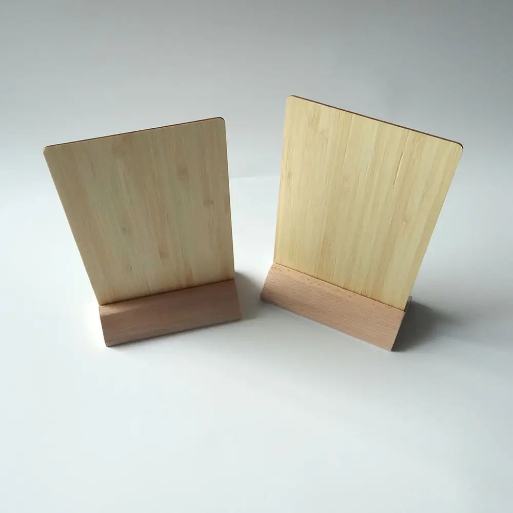 Disesuaikan a6 ukuran 100*150mm bahan ramah lingkungan kayu menu nfc tablet berdiri, piring bambu
