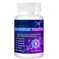 Comprimés de complexe B de base, 60 unités, avec mélange de vitamines B, complément OEM pour l'énergie quotidienne, le système nerveux et le soutien immunitaire