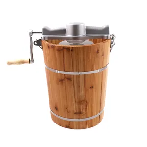 6 QT No Electricity Manual Wooden Bucket Portable Homemade Soft Healthy Ice Cream Water-Cooling Ice Cream Maker