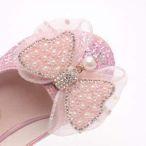 <span class=keywords><strong>Happy</strong></span> Girls Princess Crystal Shoes Girl Tacones altos azul Silver Leather Show stage Dance wedding party Shoes - Product Image 5