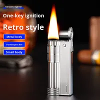 Vente en gros mini briquet compact au kérosène pour meule à cigarettes briquet métallique à l'huile coupe-vent