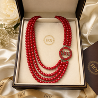 Collier élégant pour femmes, à porter en soirée, avec perles rouges et lettres maçonniques HOJ, bijoux personnalisés pour les membres des organisations sociales OES OGC, pour un anniversaire