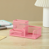 Porte-stylos en métal rose personnalisable en gros, organisateur de bureau à 3 compartiments pour le bureau et l'école