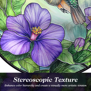 Attrape-soleil en verre teinté avec colibri vert et fleur, décoration de fenêtre, cadeaux pour maman, amateurs d'oiseaux - Product Image 2