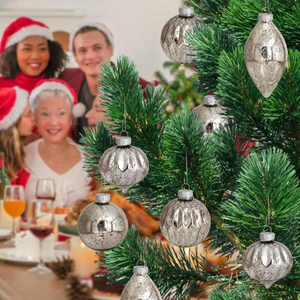 Set di 8 Palline di Natale in Vetro Fatte a Mano, Design Vintage Argento per Albero, Decorazioni Natalizie per la Casa, Ecologiche - Product Image 4