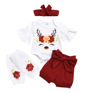 <span class=keywords><strong>Conjunto</strong></span> de ropa navideña para bebé, Pelele con volantes de ciervo, pantalones cortos, 4 Uds., 2020 - Product Image 1