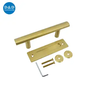 Acciaio inossidabile in ottone satinato che installa maniglie Hardware per porte da fienile in oro per esterni per capannone