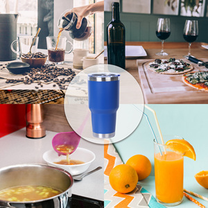 Vaso de acero inoxidable de 30 onzas con tapa, vaso de viaje con aislamiento al vacío de doble pared, recubierto de polvo, Azul Real - Product Image 5