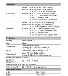 Hdbaset extensor sobre o consumo de energia do cat6 poc é menos de 10w