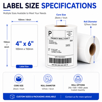 Label Perekat Tahan Air, Tahan Minyak, Anti Gores, dan Tahan Panas Bentuk Persegi Panjang 4x6 untuk Label Alamat Pengiriman
