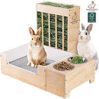 Accessoires pour petits animaux : Mangeoire à foin en bois anti-déversement pour cochon d'Inde, Bac à litière en plastique pour lapin avec ensemble de bols