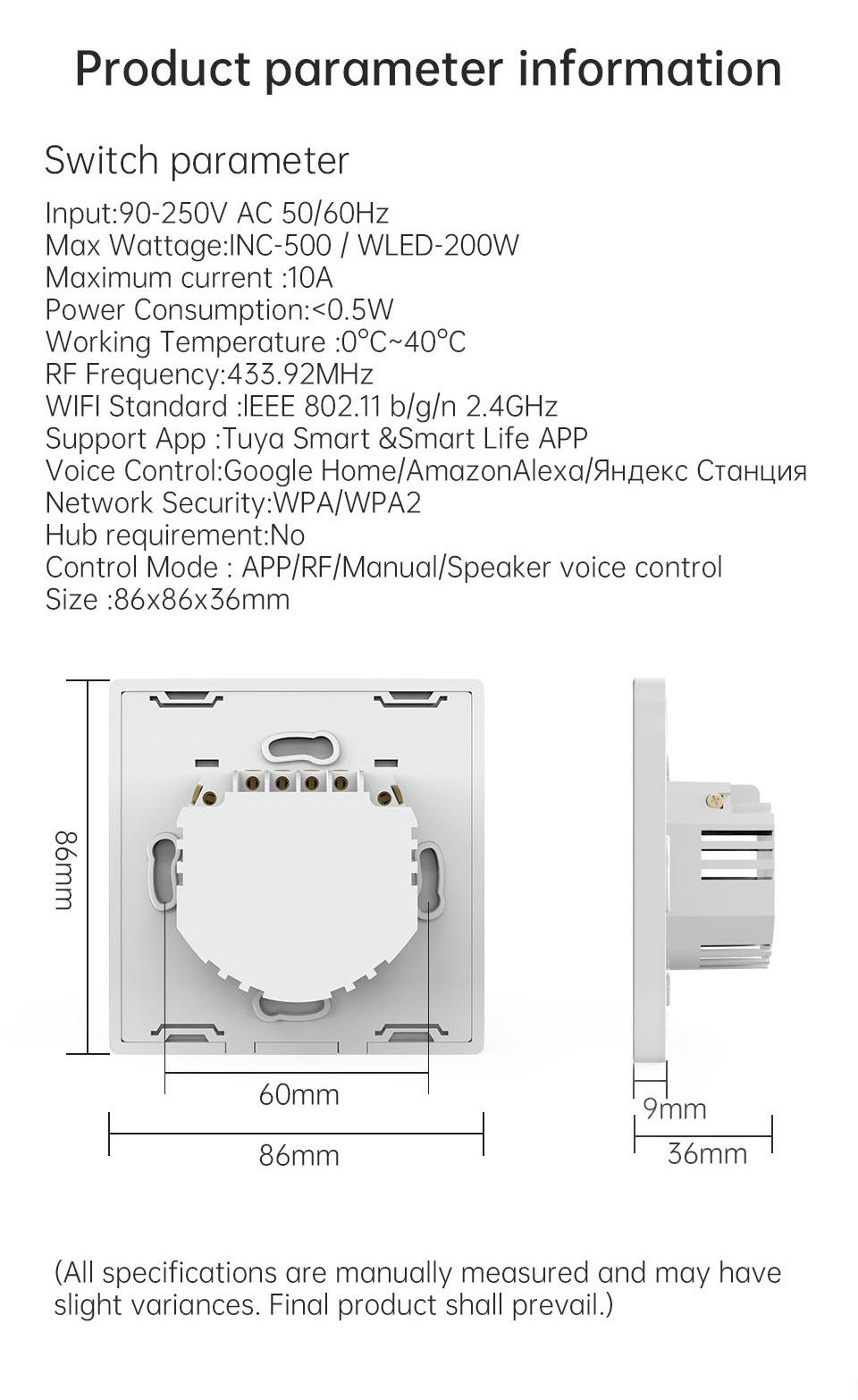 Tuya WiFi Smart Switch Home Smart Wireless Control Panel Alexa Voice Glass Touch Wall Switch