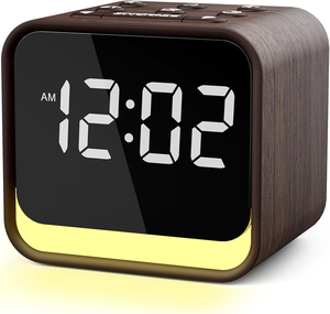 Gỗ Hiện Đại Mun Đồng Hồ Báo Thức Đài Phát Thanh 5W Cho Loa Bluetooth Điện Tử Ánh Sáng Ban Đêm Cho Phòng Ngủ Đầu Giường Bàn Bảng Đồng Hồ - Product Image 2