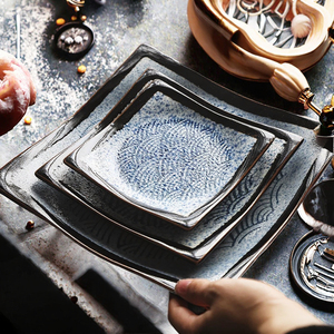 Modern Eco-Friendly Blue <b>Square</b> Ceramic Dessert Dishes & <b>Plates</b> <b>Set</b> for Party Guangdong Origin Japanese Porcelain Sushi - Product Image 1