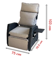 Chaise longue d'extérieur en rotin avec dossier réglable, chaise de jardin en osier PE avec coussin pour balcon et terrasse