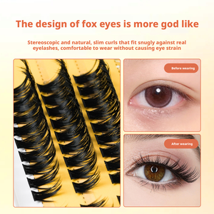 Cils en grappes réutilisables pré-collés 3D multicouches en cheveux synthétiques, véganes, sans cruauté, marque privée, longue durée 5-7 jours, imperméables - Product Image 4