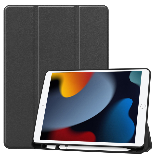 New 9th/8th Gen for iPad 9/8/10.2 2021 Tablet Case PU Leather TPU Soft Shell with Pen Holder & Tablet Stand Anti-Fall