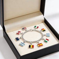 Nouveau Bracelet DIY en Acier Inoxydable avec Breloque Drapeau de Pays Personnalisé Argenté pour la Fabrication de Bijoux, Thème Matchs Mondiaux 2026, pour Femme et Homme, Vente en Gros