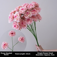 Roses artificielles à 3 têtes par tige, vente en gros, roses artificielles multicolores en vrac pour la décoration des centres de table et des arches de mariage