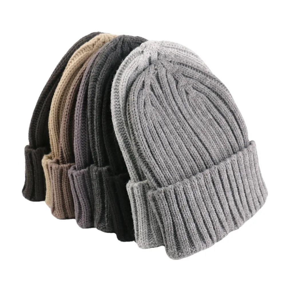 Beanie Hat Warm Acrylic Winter Knit Cuffed Beanie Soft Warm Beanie Hats Customized Logo Ski Hats For Men