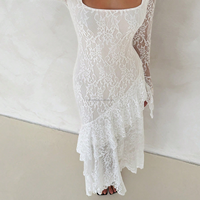 Robe longue de soirée asymétrique blanche sur mesure OEM, élégante, à col carré, manches longues évasées et volants, pour mariage et fête