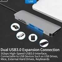 Lector de Tarjetas de Memoria SD y TF Tipo C de Aleación de Aluminio, Adaptador USB 3.0 de 3 Puertos, para Fotógrafos, MacBook, iPad, Laptop