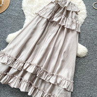 Ensemble haut à bretelles et jupe longue à volants en dentelle style vacances à la française pour femme, idéal printemps-été