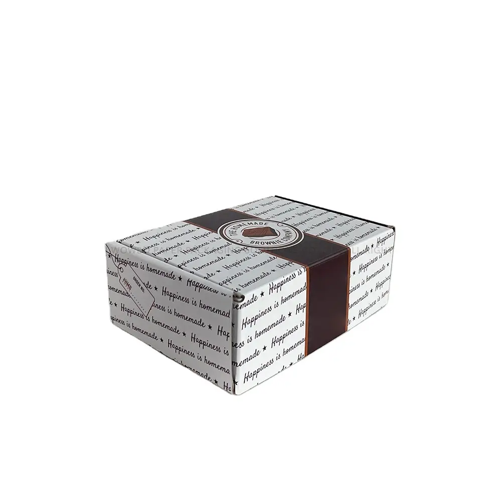 Logotipo personalizado de Brownie impreso interior y exterior caja de correo corrugado mate para panadería galleta pastel Brownie embalaje para llevar