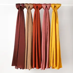 2024 new Malaysian Indonesian natural wrinkled solid color long scarf smooth crepe breathable women's long scarf