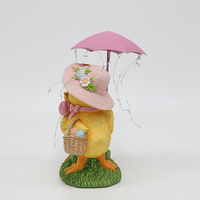 Canards de Pâques fantaisistes en résine avec parapluie, lumières LED et panier d'œufs de Pâques, décoration moderne transparente dorée pour patio et jardin B2B