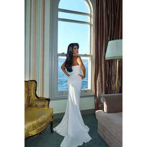 Robe de soirée longue en satin blanc Elodie avec sequins et perles, taille empire, taille XL, robes de bal personnalisées ODM - Product Image 1