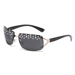 Y2K Punk Frameless Rhinestone <b>Sunglasses</b> Black UV400 PC Lens Women's Fashion Sunshades Type 3 Protection - Product Image 5