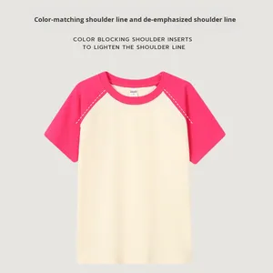 Camiseta de Verano para <span class=keywords><strong>Mujer</strong></span>, 230G, Casual, Raglán, con Bloques de Color, Elástica, de Hilo Spandex, Manga Corta, Corte Holgado - Product Image 4