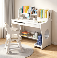 Bureau d'étude en bois avec étagère de rangement et tiroir, table d'écriture pour étudiant à domicile, ensemble chaise d'ordinateur en bois assortie pour chambre à coucher