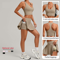 Sans bretelles sans manches dame une pièce personnalisé sport Yoga Fitness haute qualité Gym entraînement grande taille jupe et haut ensemble pour les femmes