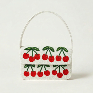 Bolso de Hombro para Mujer de Lona de Algodón a Rayas con Cuentas de Microvidrio Bordadas a Mano, Ecológico y Duradero - Product Image 1