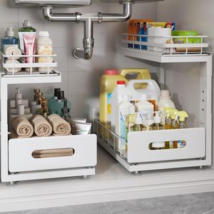Organiseur de rangement coulissant pour armoire, 5 niveaux réglables en hauteur, étagère coulissante à 2 niveaux <span class=keywords><strong>sous</strong></span> l'évier, pour cuisine et salle de bain - Product Image 1