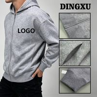 Sweat-shirt à capuche zippé intégral pour homme, gris chiné, avec logo personnalisé, poches latérales, poignets côtelés, coupe oversize, en molleton de coton doux, basique, pour l'hiver