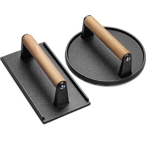 Venta al por mayor de hierro fundido de alta resistencia Urger prensa de tocino triturado carne prensada bistec <span class=keywords><strong>Hamburguesa</strong></span> con mango de madera - Product Image 1