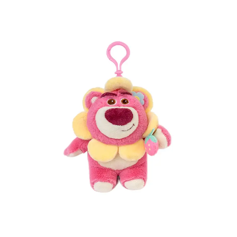 Keychain Kawaii Plush Disney Toy Story Pink Strawberry Bear Pendant Cute Stuffed Toy for Children Animal Plushie Keychains