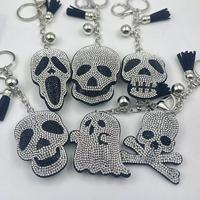 Porte-clés Halloween en cristal scintillant avec pampille, squelette, fantômes, citrouille, porte-clés diamant, décoration de porte-clés fantôme d'Halloween