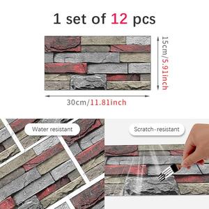 Papier peint en marbre et brique de pierre rouge Autocollant mural en PVC facile à nettoyer Conception à peler et à coller Résistant à l'eau pour la cuisine et la salle de bain - Product Image 3