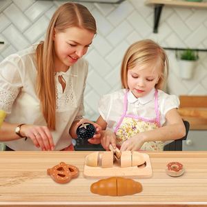 Educational Wooden Play Set <b>Magic</b> Sticker Bread Vegetable Donut Cutting Fun Combination for Kids' Kitchen Roleplay - Product Image 3