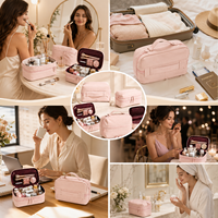 Pochette cosmétique en cuir PU rose blush, sac de maquillage de voyage, organiseur de toilette, étui à cosmétiques, logo personnalisé, vente en gros, fabricant OEM