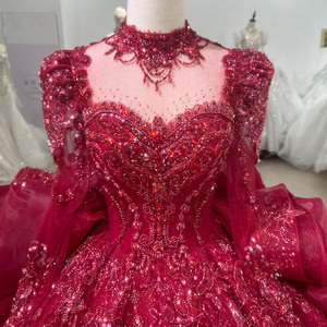 Robe de mariée de luxe à manches longues et col montant avec traîne, robe de bal de princesse Xs084 - Product Image 5