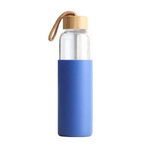 Leak Proof Glass Water Bottle Travel Water Bottle Custom Glass Aqua Water Bottle With Silicone Sleeve and <b>Bamboo</b> Lid - Product Image 3